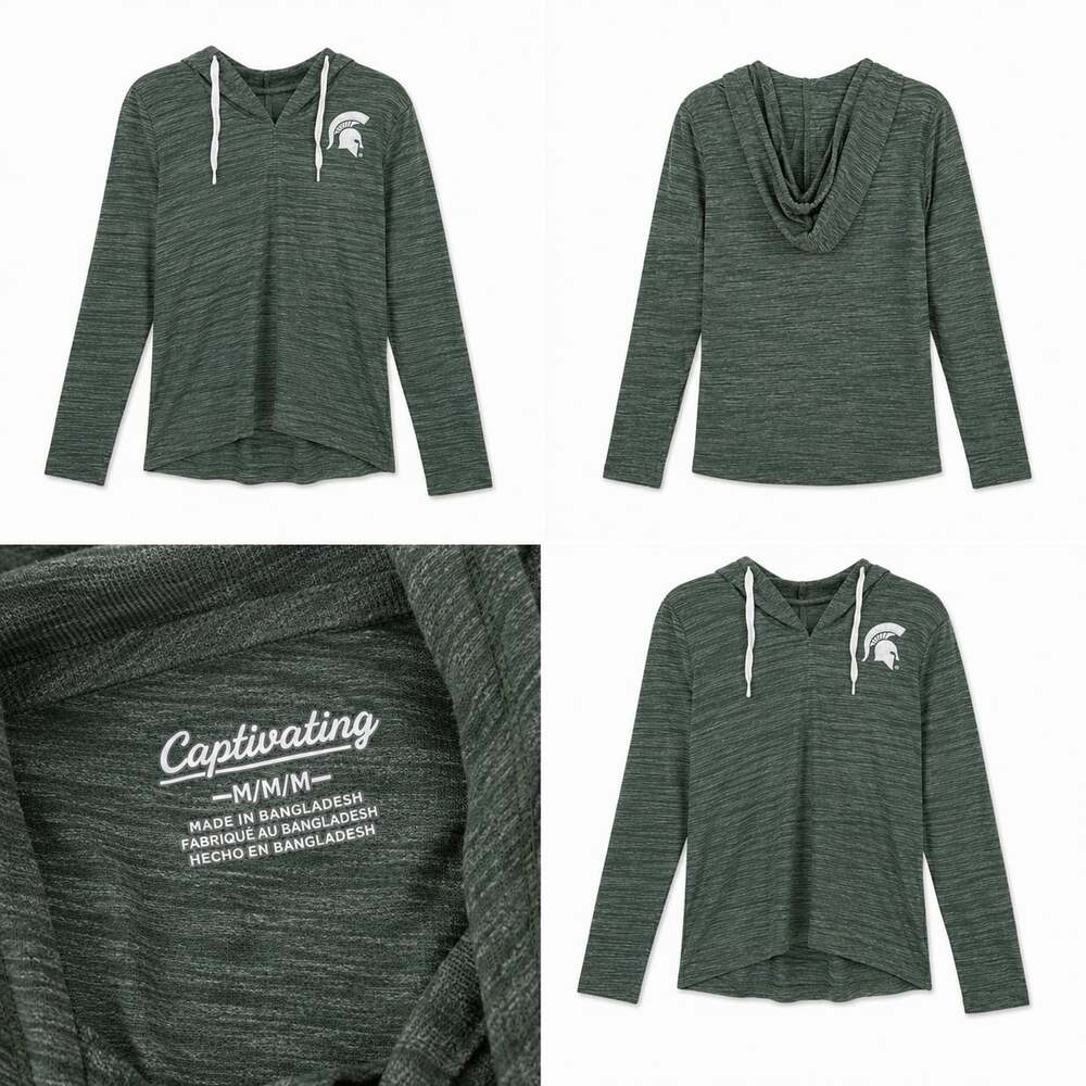 Captivating Michigan State Spartans Women's VNeck Long Sleeve Performance Hoodie